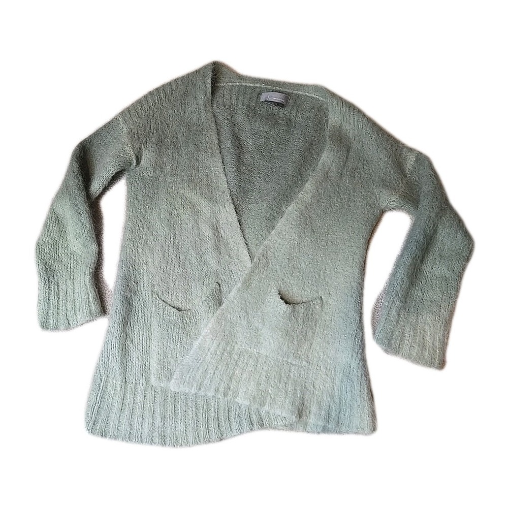 Anthropologie Merino Wool Alpaca Blend Gradient Gray Open Cardigan Sweater Sz S